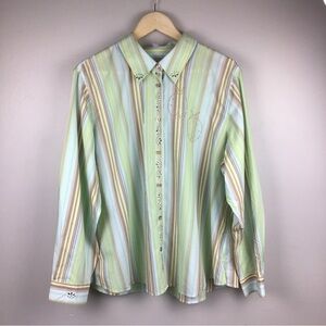 FOXCROFT Women’s Shaped Fit Stripe Embellished Button Long Sleeve Shirt Sz. 18W